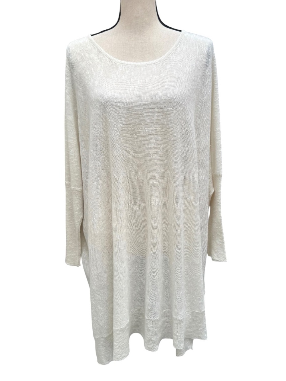 PURE DKNY IVORY/WHITE OVERSIZED COTTON/LINEN BLEND SLUB KNIT TUNIC SWEATER